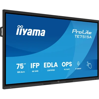 Interaktiver Monitor iiyama 75" TE7515A-B1AG 4K UHD Google EDLA iiShare, DMS, WLAN, USB-C, HDMI, DP