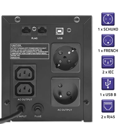 Interaktivní UPS Qoltec | Monolith | 1500VA | 900W | LCD | USB | RJ45