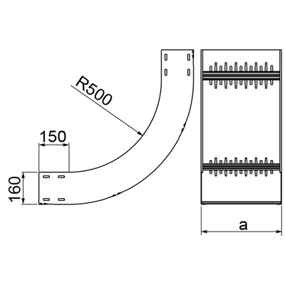 Internal vertical arch width 500mm height 160mm