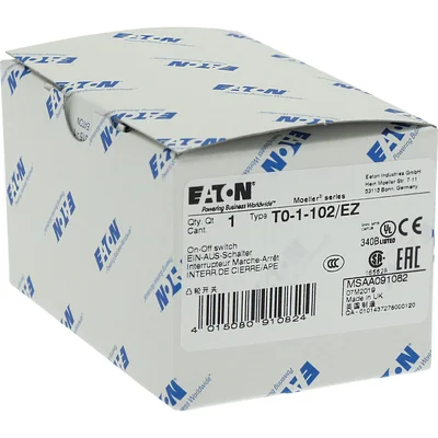 Interrupteur marche/arrêt T0-1-102/EZ, 2 pôles, 20 A, 90°, montage en surface 22,3 mm, bouton noir, sans verrouillage