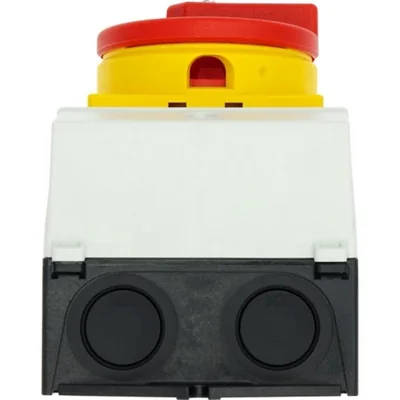 Interrupteur marche/arrêt T0-1-102/I1/SVB, 2 pôles, 20 A, 90°, boîtier IP65, bouton rouge-jaune avec cadenas