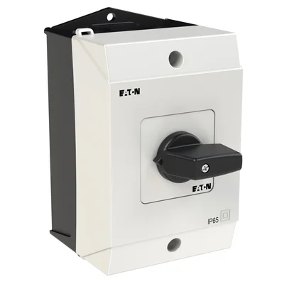 Interrupteur marche/arrêt T0-1-8200/I1, 1 pôle, 20 A, 90°, boîtier IP65, bouton noir, non verrouillable