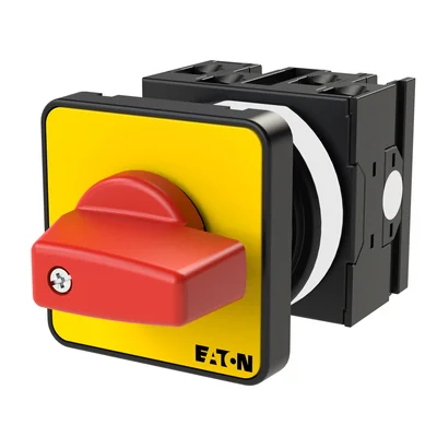 Interrupteur marche/arrêt T0-2-8900/E-RT, tripolaire + neutre, 20 A, angle de 90°, montage en surface, bouton rouge-jaune, non verrouillable