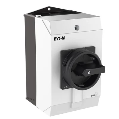 Interrupteur marche/arrêt T3-4-8344/I2/SVB-SW, 8 pôles, 32 A, angle de 90°, boîtier IP65, bouton noir avec cadenas