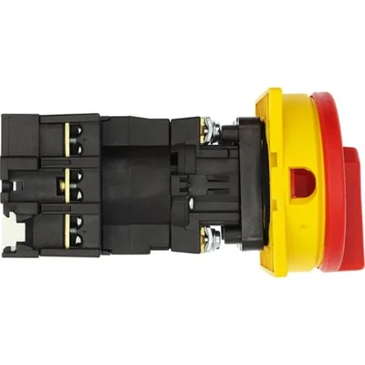 Interrupteur principal P1-25/V/SVB, tripolaire, 25 A, fonction d'arrêt d'urgence, verrouillable par cadenas en position Arrêt, montage à distance, poignée rouge/jaune avec fonction de verrouillage par cadenas