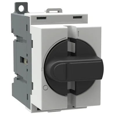 Interrupteur-sectionneur modulaire OT40M3 blanc 40 A, triphasé, commande frontale avec bouton, couvercle de bornier IP20, montage sur plaque ou rail DIN