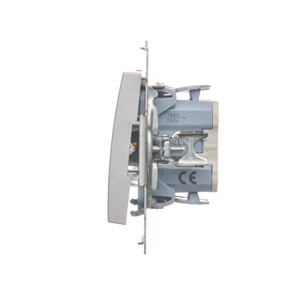 Interrupteur unipolaire avec signalisation LED (module) 10A 250V connecteurs rapides argent (métallique)