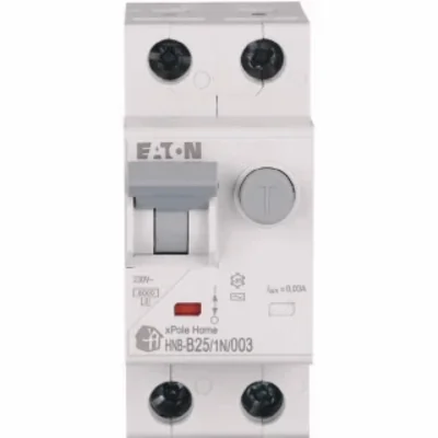 Interruptor automático combinado HNB-B25/1N/003, 6 kA, In=25 A, IΔN=0,03 A, característica B, tipo CA, 1+N polo. Serie HNB.