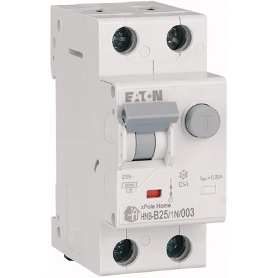 Interruptor automático combinado HNB-B25/1N/003, 6 kA, In=25 A, IΔN=0,03 A, característica B, tipo CA, 1+N polo. Serie HNB.
