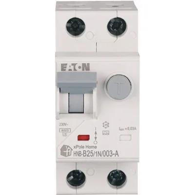 Interruptor automático combinado HNB-B25/1N/003-A, 6 kA, In=25 A, IΔN=0,03 A, carácter B, tipo A, 1+N polo. Serie HNB.