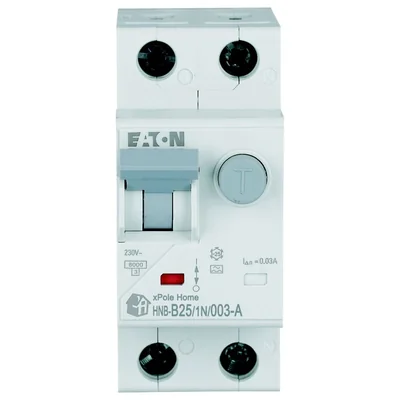 Interruptor automático combinado HNB-B25/1N/003-A, 6 kA, In=25 A, IΔN=0,03 A, carácter B, tipo A, 1+N polo. Serie HNB.
