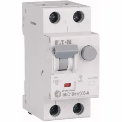 Interruptor automático combinado HNB-C10/1N/003-A, 6 kA, In=10 A, IΔN=0,03 A, característica C, tipo A, 1+N polo. Serie HNB.
