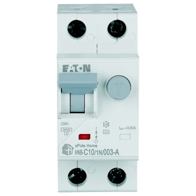Interruptor automático combinado HNB-C10/1N/003-A, 6 kA, In=10 A, IΔN=0,03 A, característica C, tipo A, 1+N polo. Serie HNB.