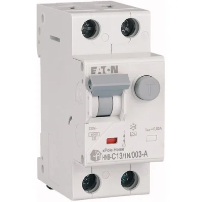 Interruptor automático combinado HNB-C13/1N/003-A, 6 kA, In=13 A, IΔN=0,03 A, característica C, tipo A, 1+N polo. Serie HNB.