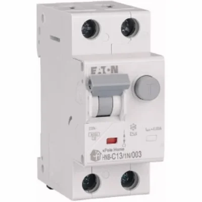 Interruptor automático combinado HNB-C13/1N/003 de 6 kA, In=13 A, IΔN=0,03 A, característica C, tipo CA, 1+N polo. Serie HNB