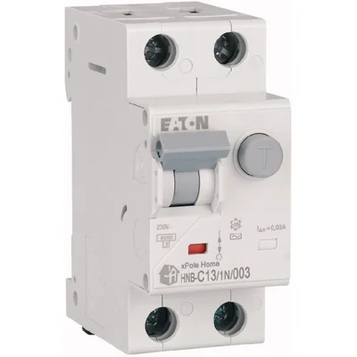 Interruptor automático combinado HNB-C13/1N/003 de 6 kA, In=13 A, IΔN=0,03 A, característica C, tipo CA, 1+N polo. Serie HNB