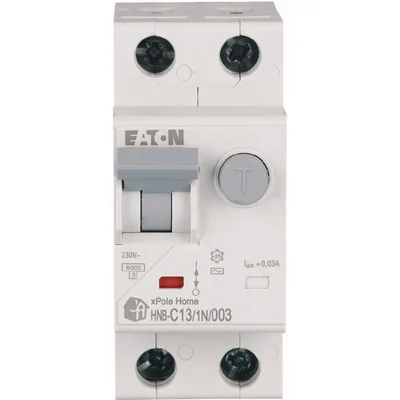Interruptor automático combinado HNB-C13/1N/003 de 6 kA, In=13 A, IΔN=0,03 A, característica C, tipo CA, 1+N polo. Serie HNB