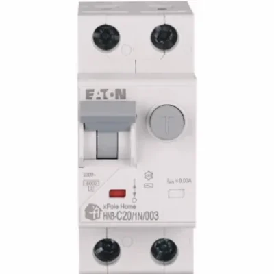 Interruptor automático combinado HNB-C20/1N/003, 6 kA, In=20 A, IΔN=0,03 A, característica C, tipo CA, 1+N polo. Serie HNB.