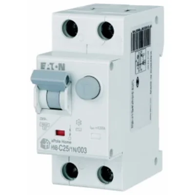Interruptor automático combinado HNB-C25/1N/003, 6 kA, In=25 A, IΔN=0,03 A, característica C, tipo CA, 1+N polo. Serie HNB.