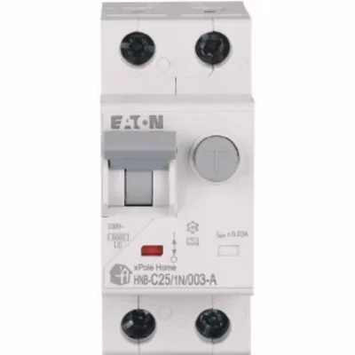 Interruptor automático combinado HNB-C25/1N/003-A, 6 kA, In=25 A, IΔN=0,03 A, característica C, tipo A, 1+N polo. Serie HNB.
