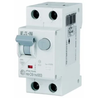 Interruptor automático combinado HNB-C6/1N/003, 6 kA, In=6 A, IΔN=0,03 A, característica C, tipo CA, 1+N polo. Serie HNB.