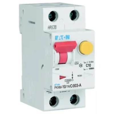 Interruptor automático combinado PKNM-10/1N/C/003-A-MW de 10 kA, In=10 A, IΔN=0,03 A, característica C, tipo A, 1 polo + N. Serie PKNM