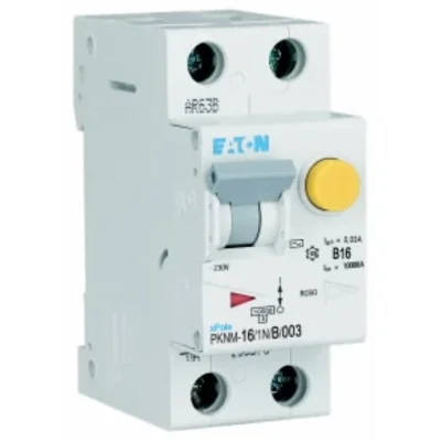Interruptor automático combinado PKNM-16/1N/B/003-MW de 10 kA, In=16 A, IΔN=0,03 A, tipo B, CA, 1 polo + neutro. Serie PKNM