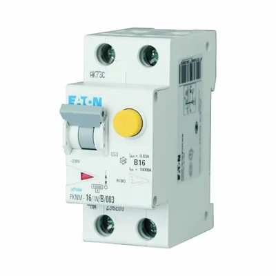 Interruptor automático combinado PKNM-16/1N/B/003-MW de 10 kA, In=16 A, IΔN=0,03 A, tipo B, CA, 1 polo + neutro. Serie PKNM