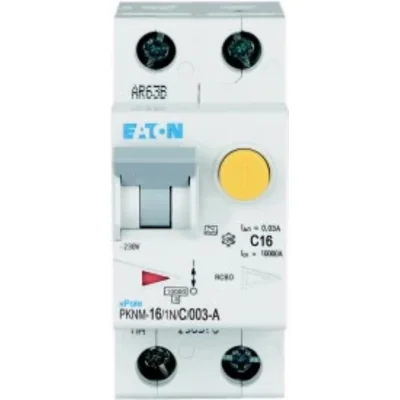Interruptor automático combinado PKNM-16/1N/C/003-A-MW de 10 kA, In=16 A, IΔN=0,03 A, característica C, tipo A, 1 polo + N. Serie PKNM