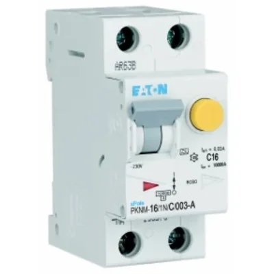 Interruptor automático combinado PKNM-16/1N/C/003-A-MW de 10 kA, In=16 A, IΔN=0,03 A, característica C, tipo A, 1 polo + N. Serie PKNM