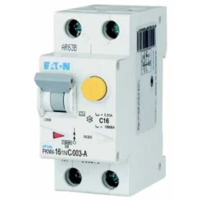 Interruptor automático combinado PKNM-16/1N/C/003-A-MW de 10 kA, In=16 A, IΔN=0,03 A, característica C, tipo A, 1 polo + N. Serie PKNM