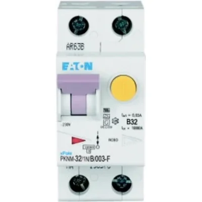 Interruptor automático combinado PKNM-32/1N/B/003-F-MW de 10 kA, In=32 A, IΔN=0,03 A, carácter B, tipo F, 1 polo + neutro. Serie PKNM.