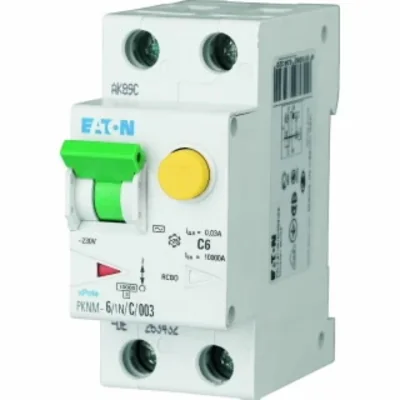 Interruptor automático combinado PKNM-6/1N/B/003-MW de 10 kA, In=6 A, IΔN=0,03 A, carácter B, tipo CA, 1+N polo, serie PKNM