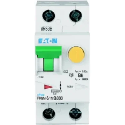 Interruptor automático combinado PKNM-6/1N/B/003-MW de 10 kA, In=6 A, IΔN=0,03 A, carácter B, tipo CA, 1+N polo, serie PKNM