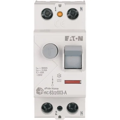 Interruptor automático de corriente residual HNC-63/2/003-A, 6 kA, In=63 A, IΔN=0,03 A, tipo A, bipolar. Serie HNC.