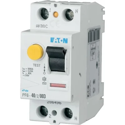 Interruptor automático de corriente residual PF6-40/2/003-A, 6 kA, In=40 A, IΔN=0,03 A, tipo A, bipolar. Serie PF6.