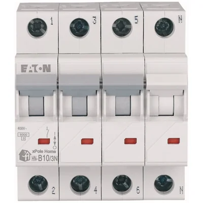 Interruptor automático de sobrecorriente HN-B10/3N de 6 kA, In=10 A, característica B, 3+N polos. Serie HN