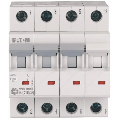 Interruptor automático de sobrecorriente HN-C10/3N de 6 kA, In=10 A, característica C, 3+N polos. Serie HN
