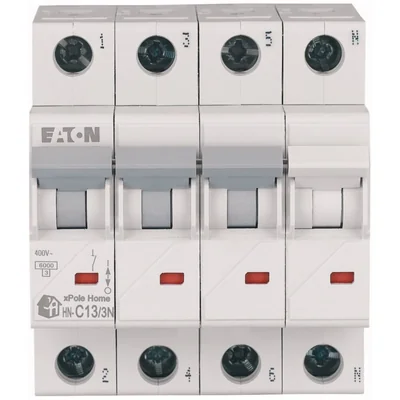 Interruptor automático de sobrecorriente HN-C13/3N de 6 kA, In=13 A, característica C, 3+N polos. Serie HN
