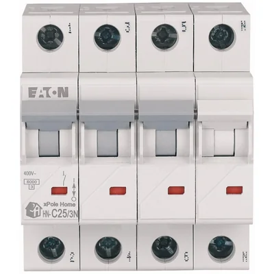 Interruptor automático de sobrecorriente HN-C25/3N de 6 kA, In=25 A, característica C, 3+N polos. Serie HN