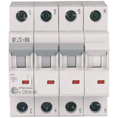 Interruptor automático de sobrecorriente HN-C6/3N de 6 kA, In=6 A, característica C, 3+N polos. Serie HN