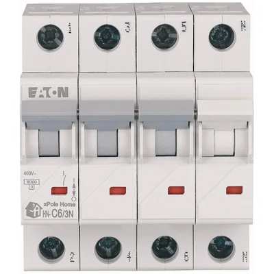 Interruptor automático de sobrecorriente HN-C6/3N de 6 kA, In=6 A, característica C, 3+N polos. Serie HN