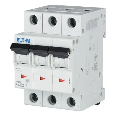 Interruptor automático de sobrecorriente PL6-B2/3 de 6 kA, In=2 A, característica B, trifásico, serie PL6