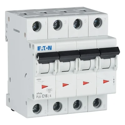 Interruptor automático de sobrecorriente PL6-C16/4, 6 kA, In=16 A, característica C, 4 polos, serie PL6
