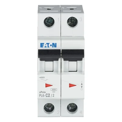 Interruptor automático de sobrecorriente PL6-C2/2, 6 kA, In=2 A, característica C, bipolar, serie PL6