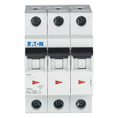 Interruptor automático de sobrecorriente PL6-C2/3 de 6 kA, In=2 A, característica C, trifásico, serie PL6