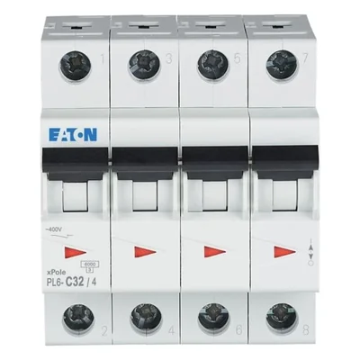 Interruptor automático de sobrecorriente PL6-C32/4, 6 kA, In=32 A, característica C, 4 polos, serie PL6