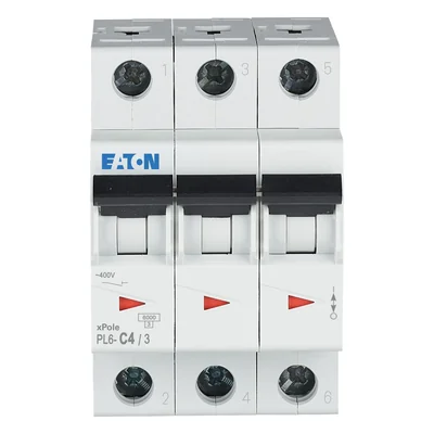 Interruptor automático de sobrecorriente PL6-C4/3, 6 kA, In=4 A, característica C, 3 polos, serie PL6