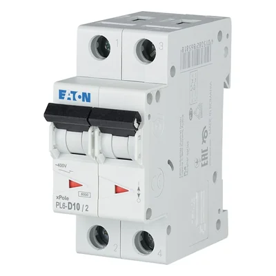 Interruptor automático de sobrecorriente PL6-D10/2, 6 kA, In=10 A, característica D, bipolar, serie PL6