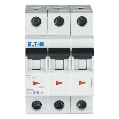 Interruptor automático de sobrecorriente PL6-D10/3, 6 kA, In=10 A, característica D, 3 polos, serie PL6